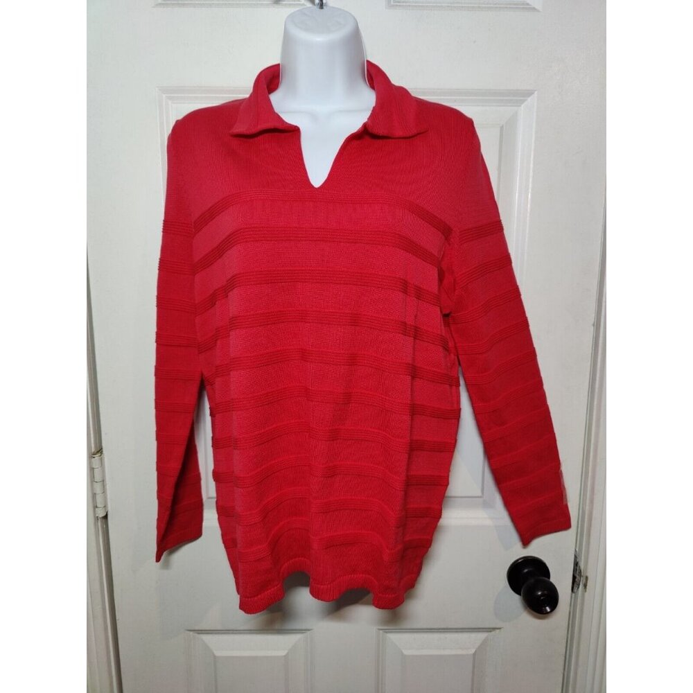 Edinburgh Knitwear Red 100% Pima Cotton Collared V-Neck‎ Pullover Sweater M NWOT